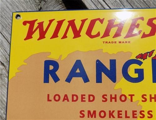 Winchester Ranger Shot Shells Sign, Metal Porcelain Advertising, Staynless Sign