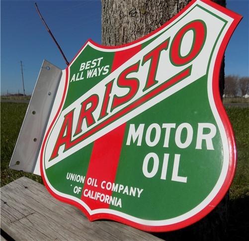 Aristo Motor Oil Flange Sign, Metal Porcelain Advertising Sign, Union Oil Sign