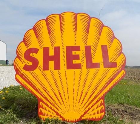 Large Shell Sign, Metal Porcelain Sign, Advertising Sign, Gas Station Sign A