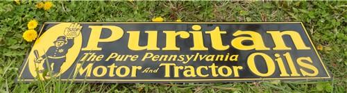 Puritan Motor & Tractor Oils Sign, Tin Advertising Sign, Pure Pennsylvania Sign