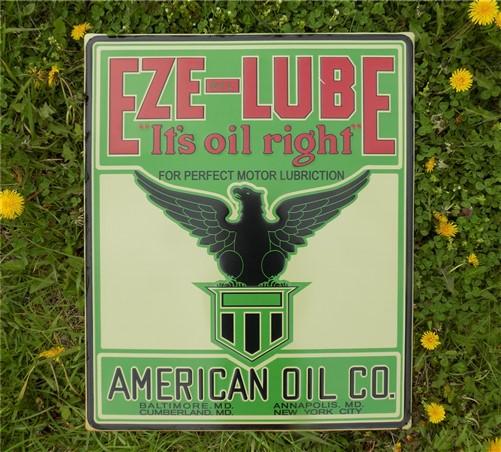 Eze Oil Lube Sign, Tin Advertising Sign, American Oil Sign, Gasoline & Oil Sign