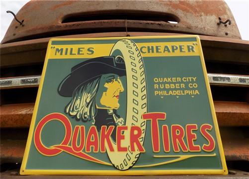Quaker Tires Sign, Tin Advertising Sign, Gas Service Station Sign, Tires Sign