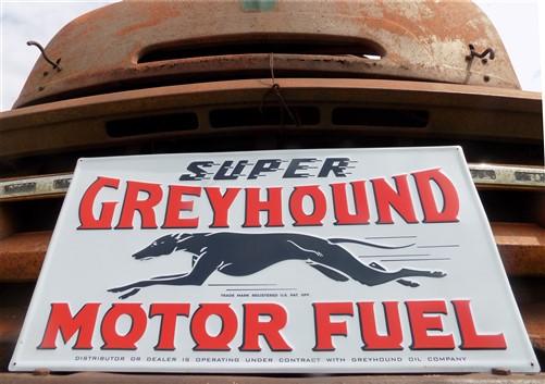 Super Greyhound Motor Fuel Sign, Tin Advertising Sign, Gasoline & Oil Sign