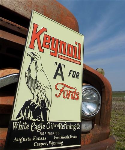 Keynoil A for Fords Motor Oil Sign, Tin Advertising Sign, Gasoline & Oil Sign