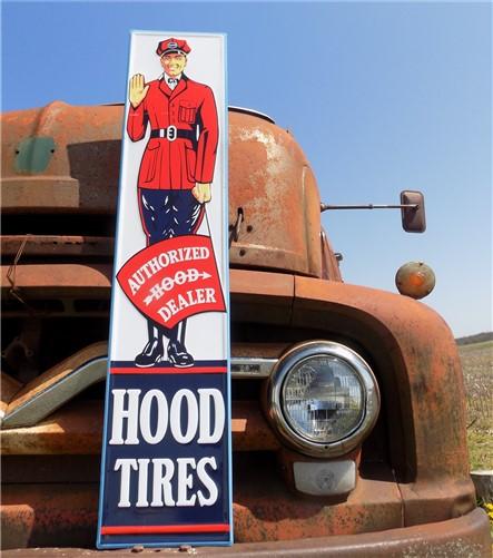 Hood Tires Sign, Tin Advertising, Gas Service Station Sign, Authorized Dealer A