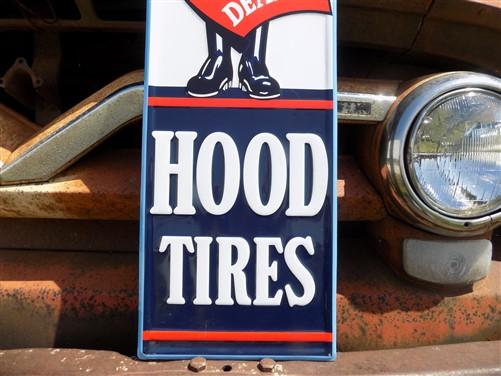 Hood Tires Sign, Tin Advertising, Gas Service Station Sign, Authorized Dealer A