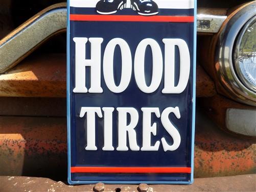 Hood Tires Sign, Tin Advertising, Gas Service Station Sign, Authorized Dealer B