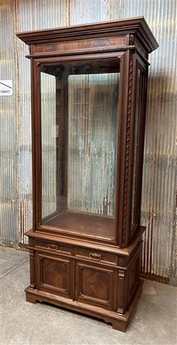 Walnut Display Cabinet with Glass Doors, Vintage Curio Cabinet, Wood Showcase, B