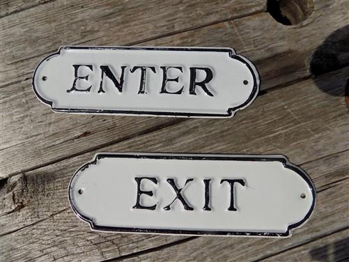 Pair Enter Exit Signs, Metal Office Business Door Signs, Exit Sign, Enter Sign