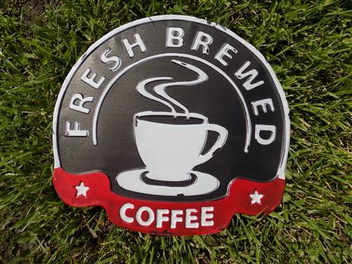 Fresh Brewed Coffee Sign, Metal Advertising Sign, Diner Coffee Shop Decor Sign,