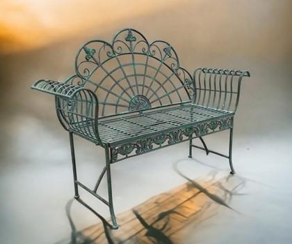 Park Bench, Outdoor Garden Bench, Green Metal Patio Furniture, Elegant Bench A