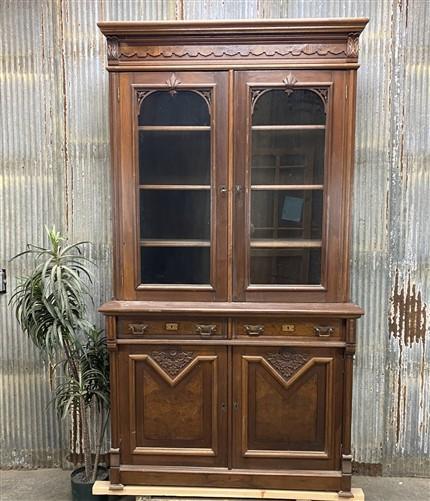 Walnut Dining Room Cabinet, Vintage China Hutch, Display Case Kitchen Cupboard A