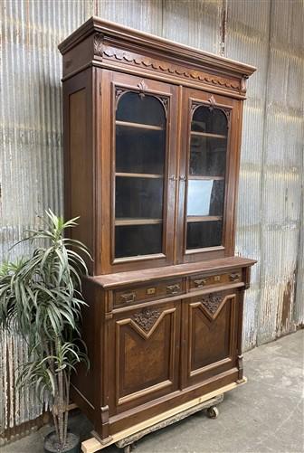 Walnut Dining Room Cabinet, Vintage China Hutch, Display Case Kitchen Cupboard A