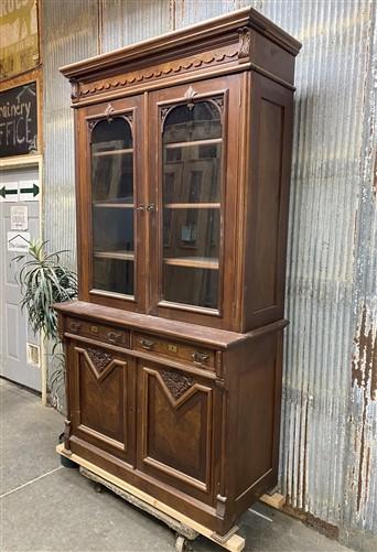 Walnut Dining Room Cabinet, Vintage China Hutch, Display Case Kitchen Cupboard A