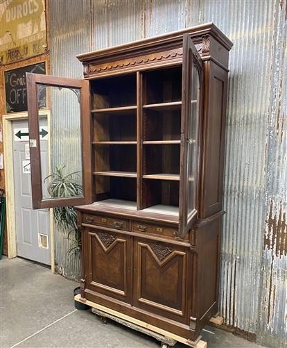 Walnut Dining Room Cabinet, Vintage China Hutch, Display Case Kitchen Cupboard A