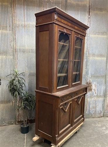 Walnut Dining Room Cabinet, Vintage China Hutch, Display Case Kitchen Cupboard A