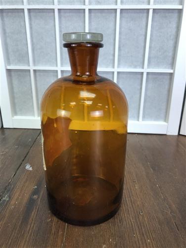 Brown Glass Apothecary Jar, Pharmacy Druggist Medicine Bottle, Amber Glass E2,