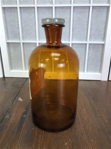 Brown Glass Apothecary Jar, Pharmacy Druggist Medicine Bottle, Amber Glass E2,