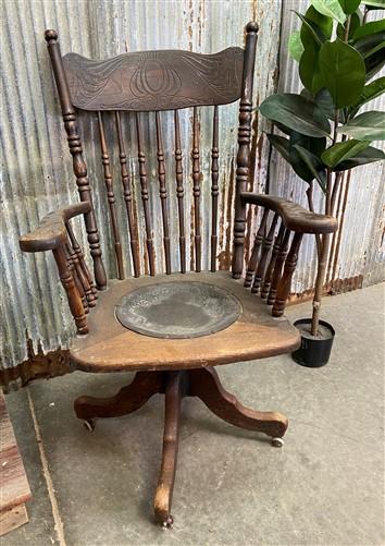 Swivel Chair, Vintage Wood Arm Office Chair, Wood Swivel Chair, Accent Chair