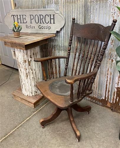 Swivel Chair, Vintage Wood Arm Office Chair, Wood Swivel Chair, Accent Chair