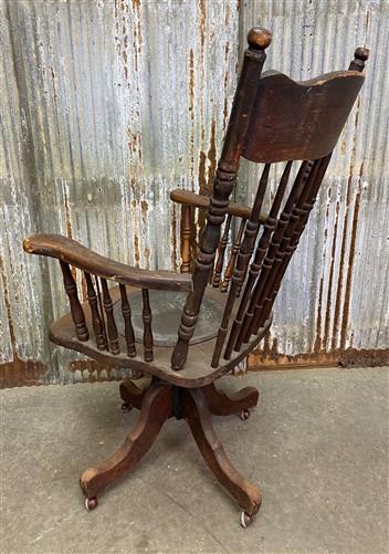 Swivel Chair, Vintage Wood Arm Office Chair, Wood Swivel Chair, Accent Chair