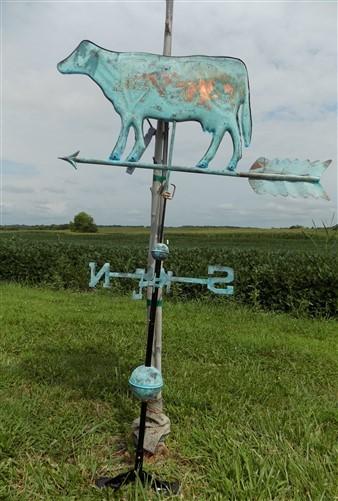 3D Rustic Cow Weathervane, Lightning Rod Barn Topper, Country Decor Patina,