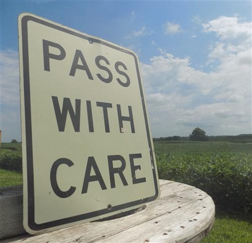 Pass With Care Sign, Vintage Metal Road Street Sign, Basement Garage Mancave,