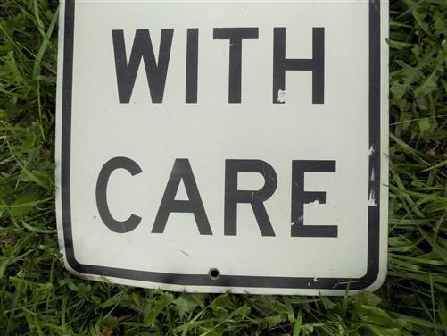 Pass With Care Sign, Vintage Metal Road Street Sign, Basement Garage Mancave,