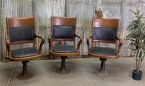 Vintage Mission Oak Arts & Crafts Courtroom Jury Chairs, Set of 3 Swivel Chairs