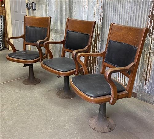 Vintage Mission Oak Arts & Crafts Courtroom Jury Chairs, Set of 3 Swivel Chairs