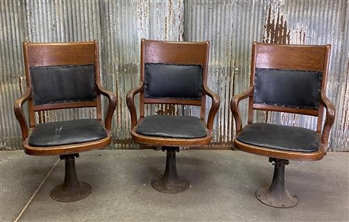 Vintage Mission Oak Arts & Crafts Courtroom Jury Chairs, Set of 3 Swivel Chairs