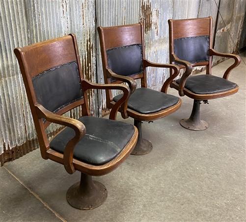 Vintage Mission Oak Arts & Crafts Courtroom Jury Chairs, Set of 3 Swivel Chairs