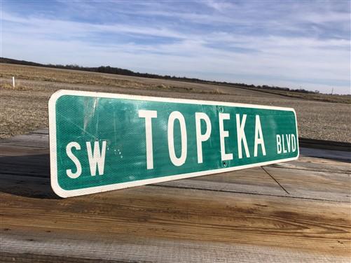 Topeka BLVD Street Sign, Vintage Green Road Sign 42x9 Metal Wall Sign Garage Art