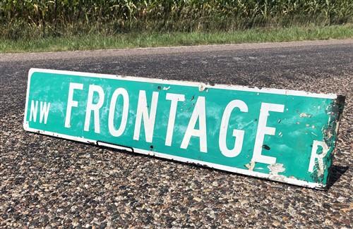 Frontage Rd Street Sign, Vintage Green Road Sign, 40x9 Metal Wall Sign, Garage