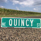 Quincy St Street Sign, Vintage Green Road Sign, 36x9 Metal Wall Sign, Garage