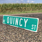 Quincy St Street Sign, Vintage Green Road Sign, 36x9 Metal Wall Sign, Garage