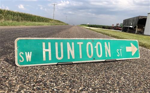 Huntoon St Street Sign, Vintage Green Road Sign, 54x9 Metal Wall Sign, Garage B