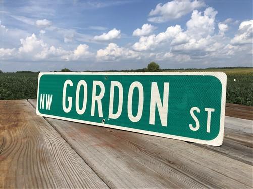 Gordon St Street Sign, Vintage Green Road Sign 36x9 Metal Wall Sign Garage Art B