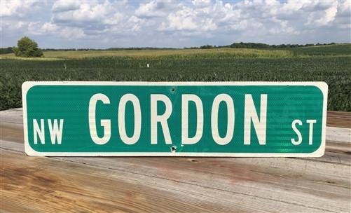 Gordon St Street Sign, Vintage Green Road Sign 36x9 Metal Wall Sign Garage Art B