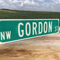 Gordon St Street Sign, Vintage Green Road Sign 36x9 Metal Wall Sign Garage Art B