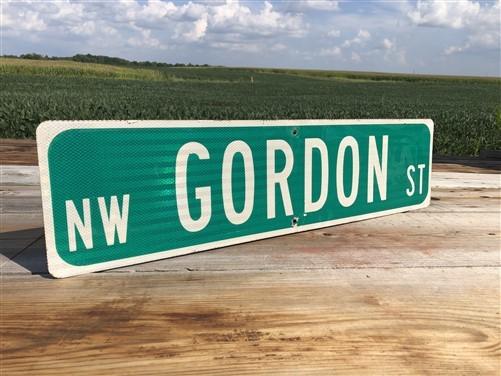 Gordon St Street Sign, Vintage Green Road Sign 36x9 Metal Wall Sign Garage Art B