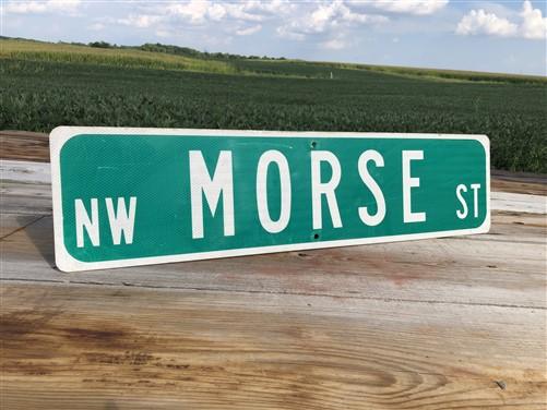 Morse St Street Sign, Vintage Green Road Sign 36x9 Metal Wall Sign Garage Art B