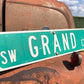 Grand Ct Street Sign, Vintage Green Road Sign, 36x9 Metal Wall Sign, Garage Art