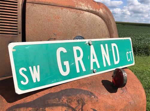 Grand Ct Street Sign, Vintage Green Road Sign, 36x9 Metal Wall Sign, Garage Art