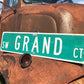 Grand Ct Street Sign, Vintage Green Road Sign, 36x9 Metal Wall Sign, Garage Art