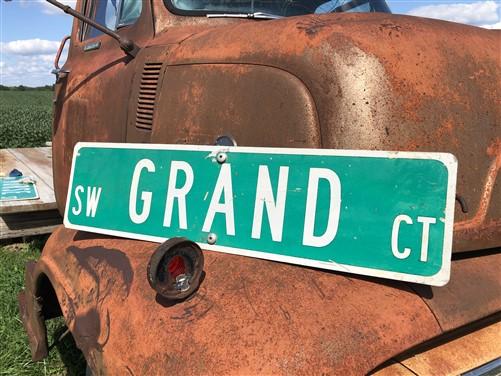 Grand Ct Street Sign, Vintage Green Road Sign, 36x9 Metal Wall Sign, Garage Art