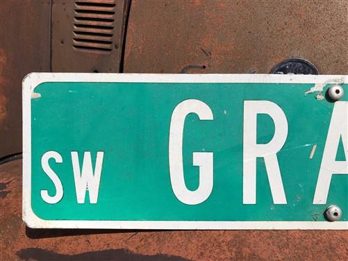 Grand Ct Street Sign, Vintage Green Road Sign, 36x9 Metal Wall Sign, Garage Art