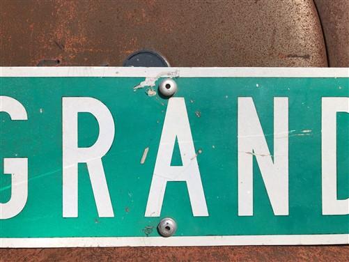 Grand Ct Street Sign, Vintage Green Road Sign, 36x9 Metal Wall Sign, Garage Art