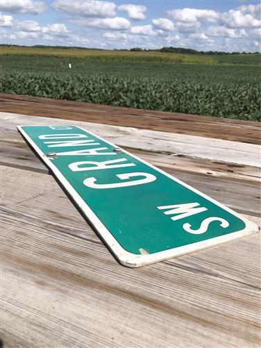 Grand Ct Street Sign, Vintage Green Road Sign, 36x9 Metal Wall Sign, Garage Art