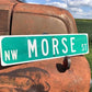 Morse Street Sign, Vintage Green Road Sign, 36x9 Metal Wall Sign, Garage Art A